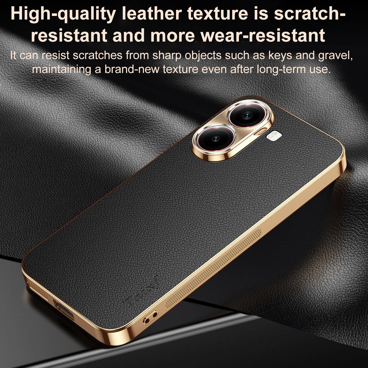 For Redmi Turbo 4 Electroplated Frame Litchi Texture PC + TPU Vegan Leather Phone Case - Red - EDA009670714D