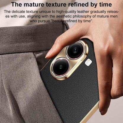 For Redmi Turbo 4 Electroplated Frame Litchi Texture PC + TPU Vegan Leather Phone Case - Red - EDA009670714D