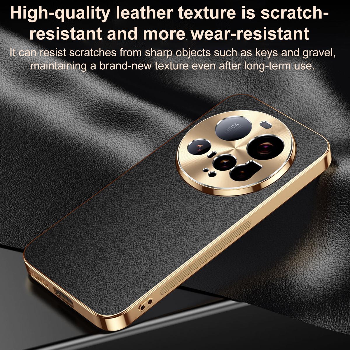 For Xiaomi 15 Ultra Electroplated Frame Litchi Texture PC + TPU Vegan Leather Phone Case - Black - EDA009670801A