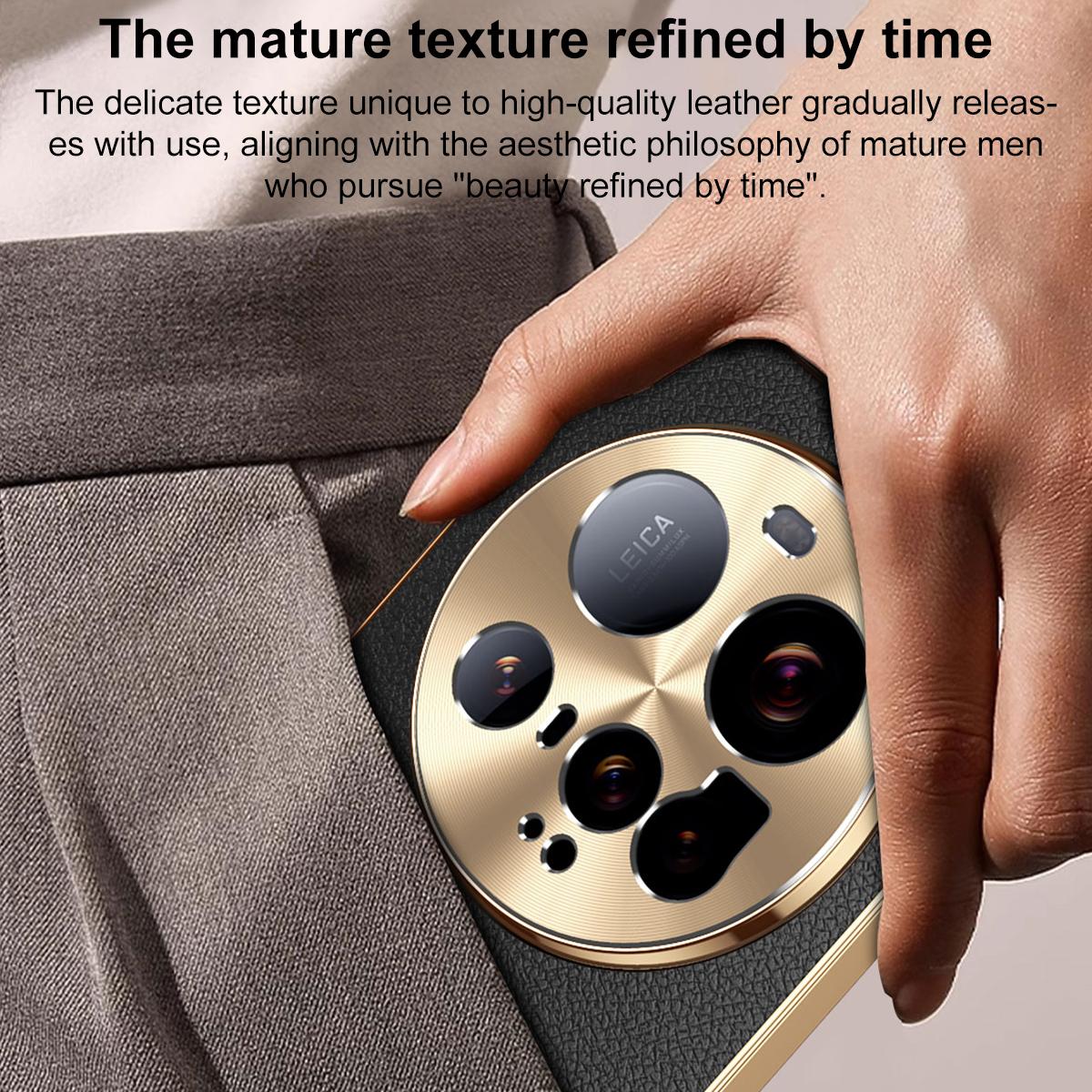 For Xiaomi 15 Ultra Electroplated Frame Litchi Texture PC + TPU Vegan Leather Phone Case - Orange - EDA009670801B