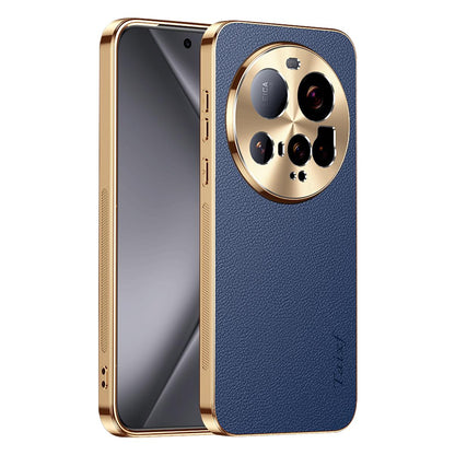 For Xiaomi 15 Ultra Electroplated Frame Litchi Texture PC + TPU Vegan Leather Phone Case - Blue - EDA009670801C