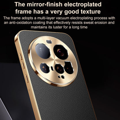 For Xiaomi 15 Ultra Electroplated Frame Litchi Texture PC + TPU Vegan Leather Phone Case - Blue - EDA009670801C
