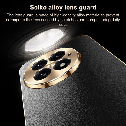 For OnePlus 13 Electroplated Frame Litchi Texture PC + TPU Vegan Leather Phone Case - Blue - EDA009676701C