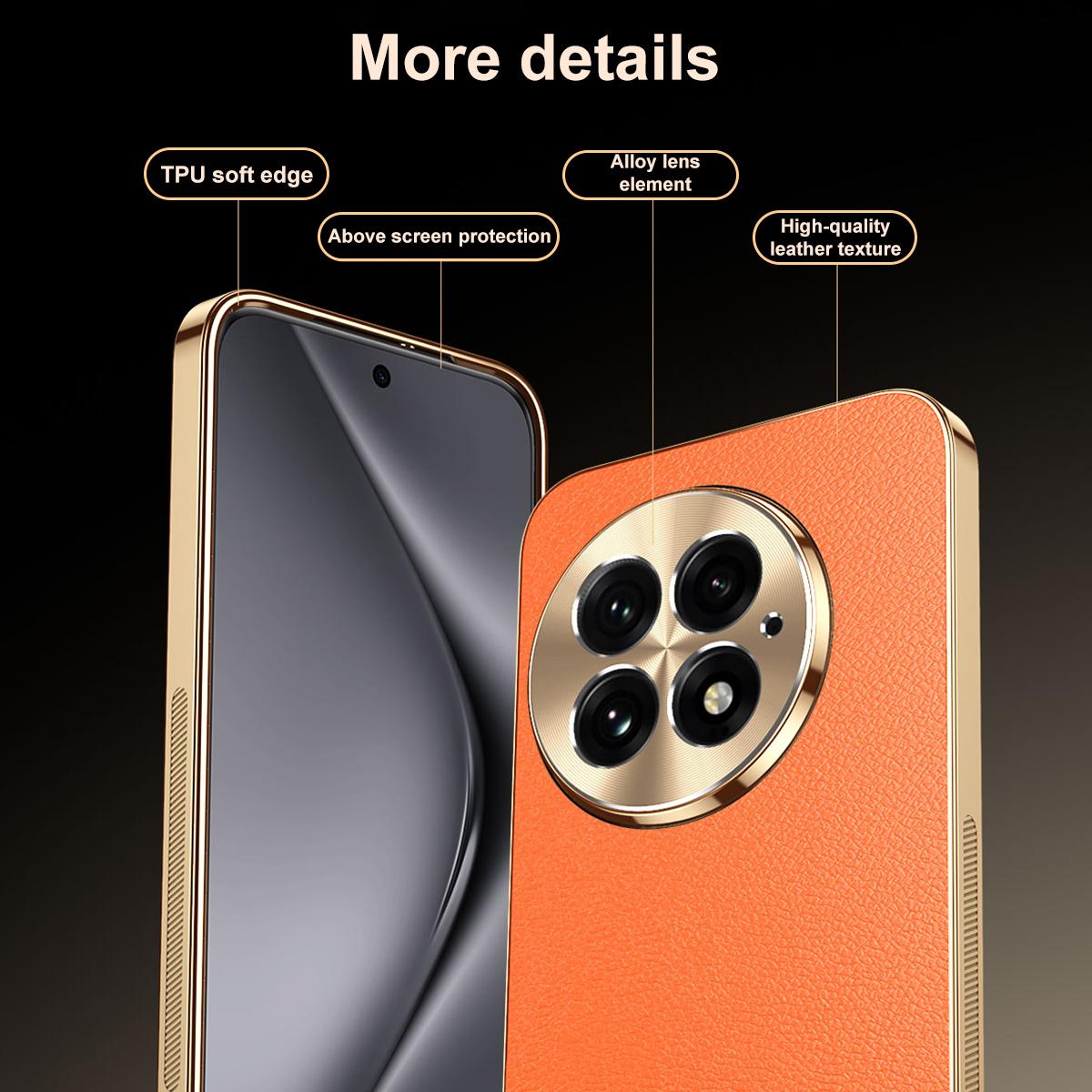 For OnePlus 13 Electroplated Frame Litchi Texture PC + TPU Vegan Leather Phone Case - Blue - EDA009676701C