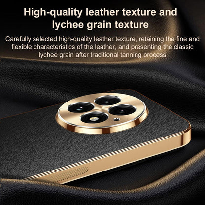 For OnePlus 13 Electroplated Frame Litchi Texture PC + TPU Vegan Leather Phone Case - Red - EDA009676701D