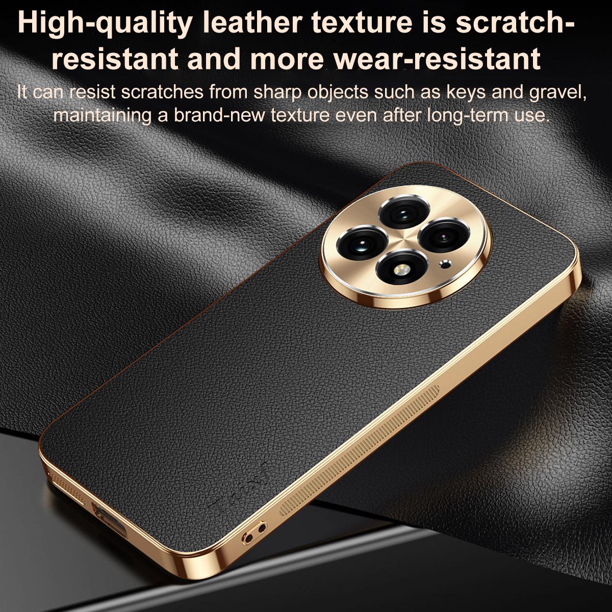 For OnePlus 13 Electroplated Frame Litchi Texture PC + TPU Vegan Leather Phone Case - Red - EDA009676701D