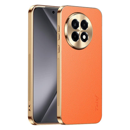 For OnePlus Ace 5 Pro Electroplated Frame Litchi Texture PC + TPU Vegan Leather Phone Case - Orange - EDA009676706B