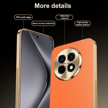 For OnePlus Ace 5 Pro Electroplated Frame Litchi Texture PC + TPU Vegan Leather Phone Case - Orange - EDA009676706B