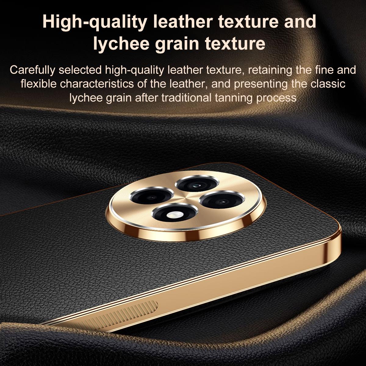 For OnePlus Ace 5 Pro Electroplated Frame Litchi Texture PC + TPU Vegan Leather Phone Case - Blue - EDA009676706C