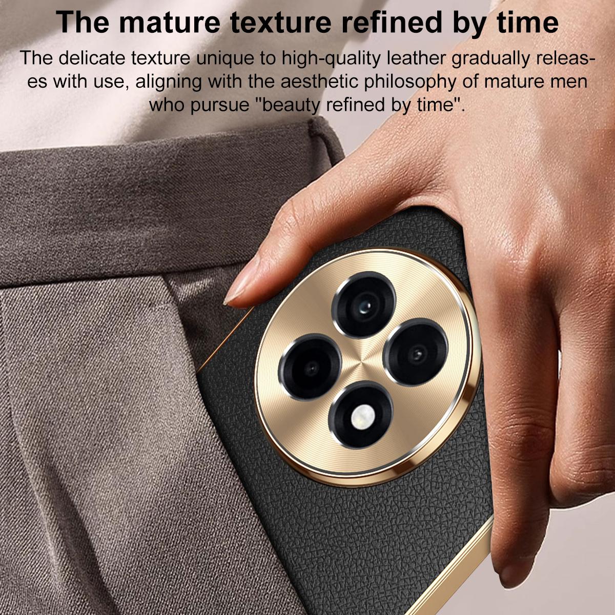 For OnePlus Ace 5 Pro Electroplated Frame Litchi Texture PC + TPU Vegan Leather Phone Case - Blue - EDA009676706C