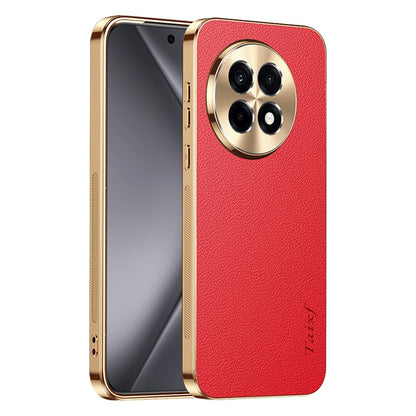 For OnePlus Ace 5 Pro Electroplated Frame Litchi Texture PC + TPU Vegan Leather Phone Case - Red - EDA009676706D