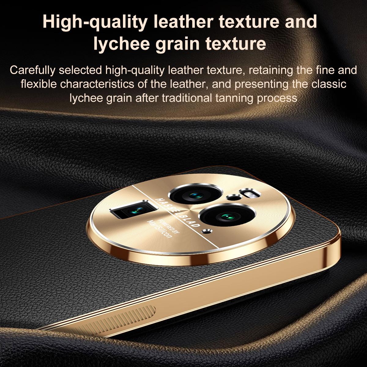 For OPPO Find X6 Pro Electroplated Frame Litchi Texture PC + TPU Vegan Leather Phone Case - Black - EDA009677002A