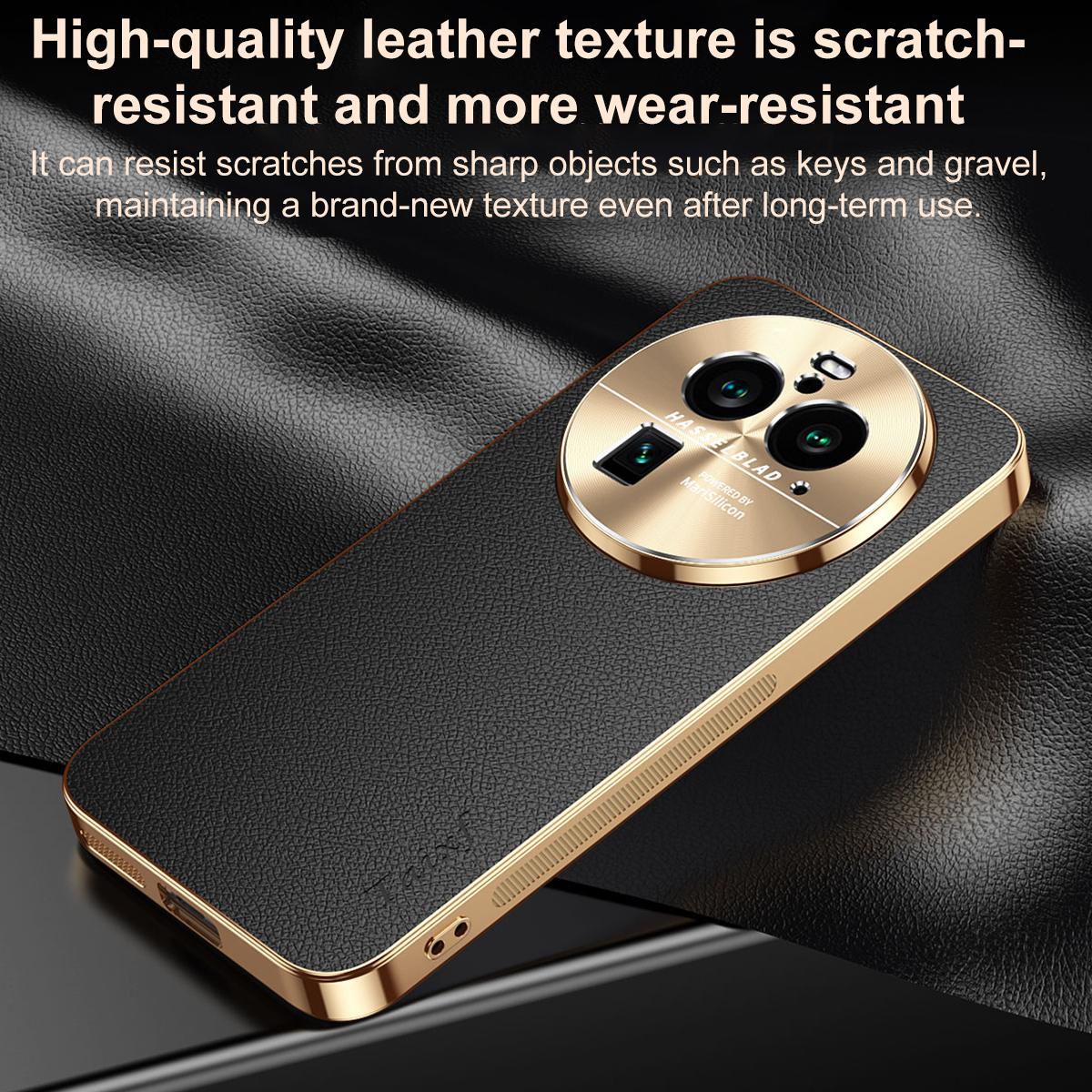 For OPPO Find X6 Pro Electroplated Frame Litchi Texture PC + TPU Vegan Leather Phone Case - Black - EDA009677002A
