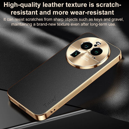 For OPPO Find X6 Pro Electroplated Frame Litchi Texture PC + TPU Vegan Leather Phone Case - Black - EDA009677002A