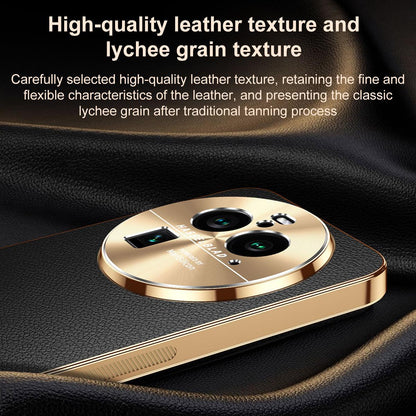 For OPPO Find X6 Pro Electroplated Frame Litchi Texture PC + TPU Vegan Leather Phone Case - Orange - EDA009677002B