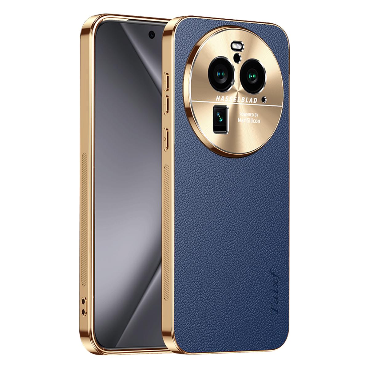 For OPPO Find X6 Pro Electroplated Frame Litchi Texture PC + TPU Vegan Leather Phone Case - Blue - EDA009677002C