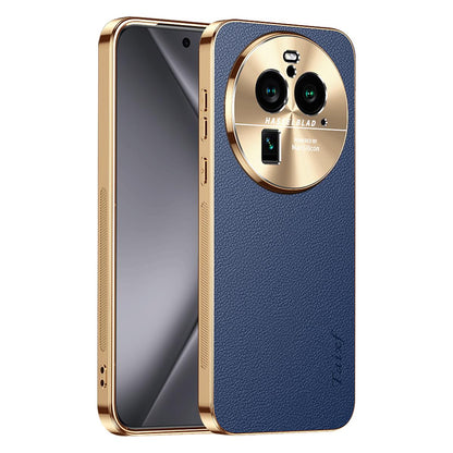 For OPPO Find X6 Pro Electroplated Frame Litchi Texture PC + TPU Vegan Leather Phone Case - Blue - EDA009677002C
