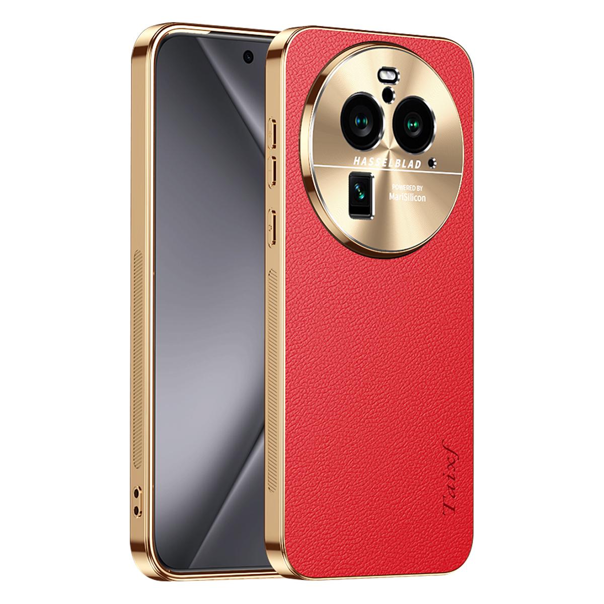For OPPO Find X6 Pro Electroplated Frame Litchi Texture PC + TPU Vegan Leather Phone Case - Red - EDA009677002D