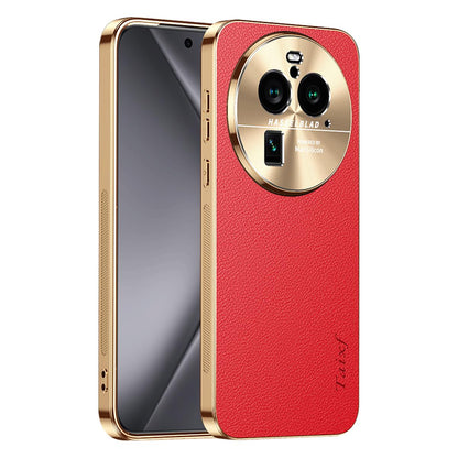 For OPPO Find X6 Pro Electroplated Frame Litchi Texture PC + TPU Vegan Leather Phone Case - Red - EDA009677002D