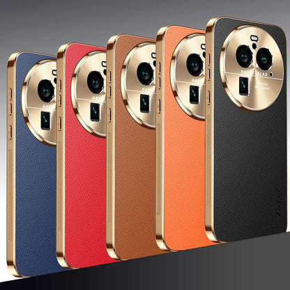 For OPPO Find X6 Pro Electroplated Frame Litchi Texture PC + TPU Vegan Leather Phone Case - Red - EDA009677002D