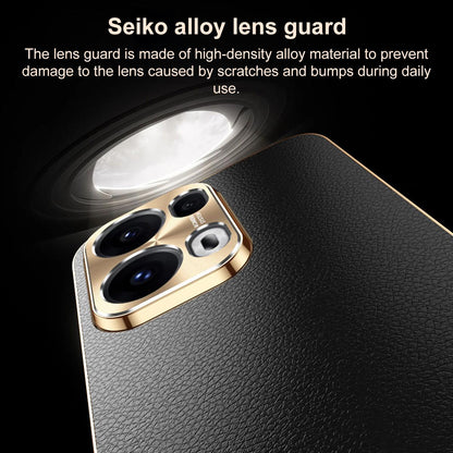 For OPPO Reno13 Global Electroplated Frame Litchi Texture PC + TPU Vegan Leather Phone Case - Black - EDA009677012A