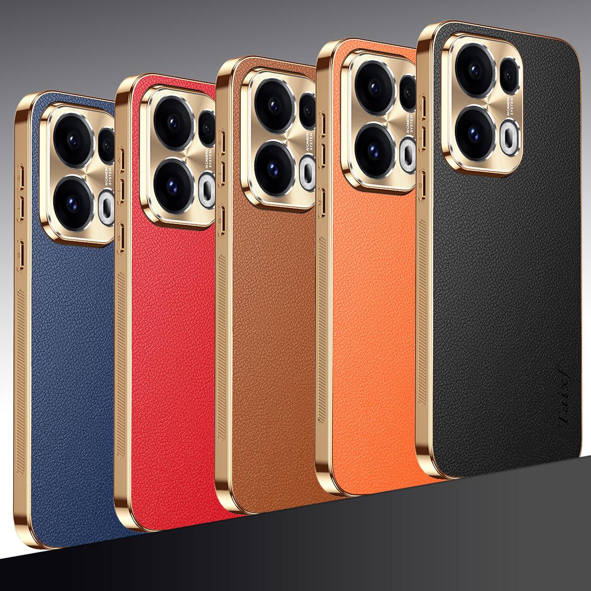For OPPO Reno13 Global Electroplated Frame Litchi Texture PC + TPU Vegan Leather Phone Case - Blue - EDA009677012C