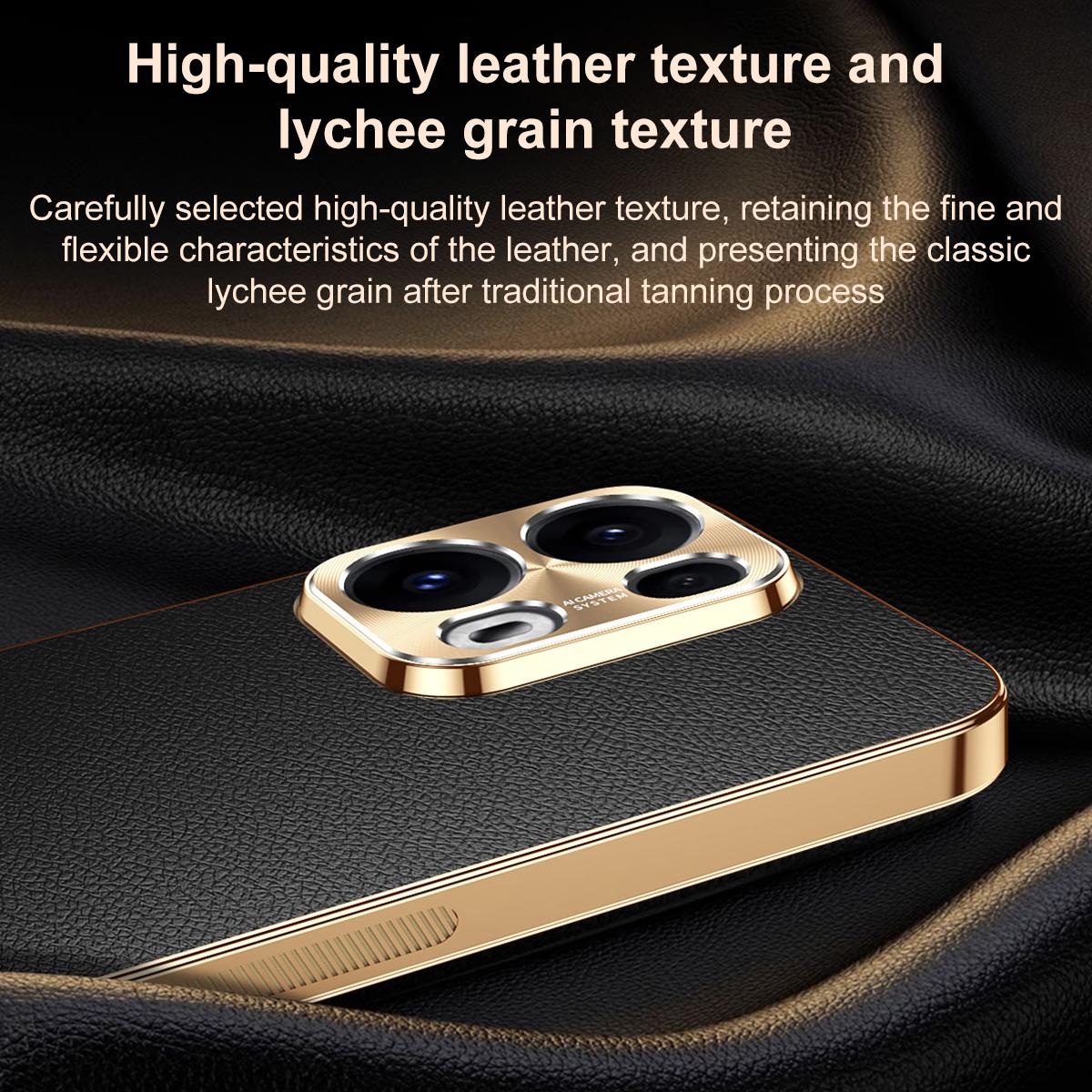 For OPPO Reno13 Global Electroplated Frame Litchi Texture PC + TPU Vegan Leather Phone Case - Blue - EDA009677012C