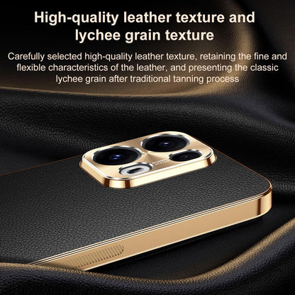 For OPPO Reno13 Global Electroplated Frame Litchi Texture PC + TPU Vegan Leather Phone Case - Blue - EDA009677012C