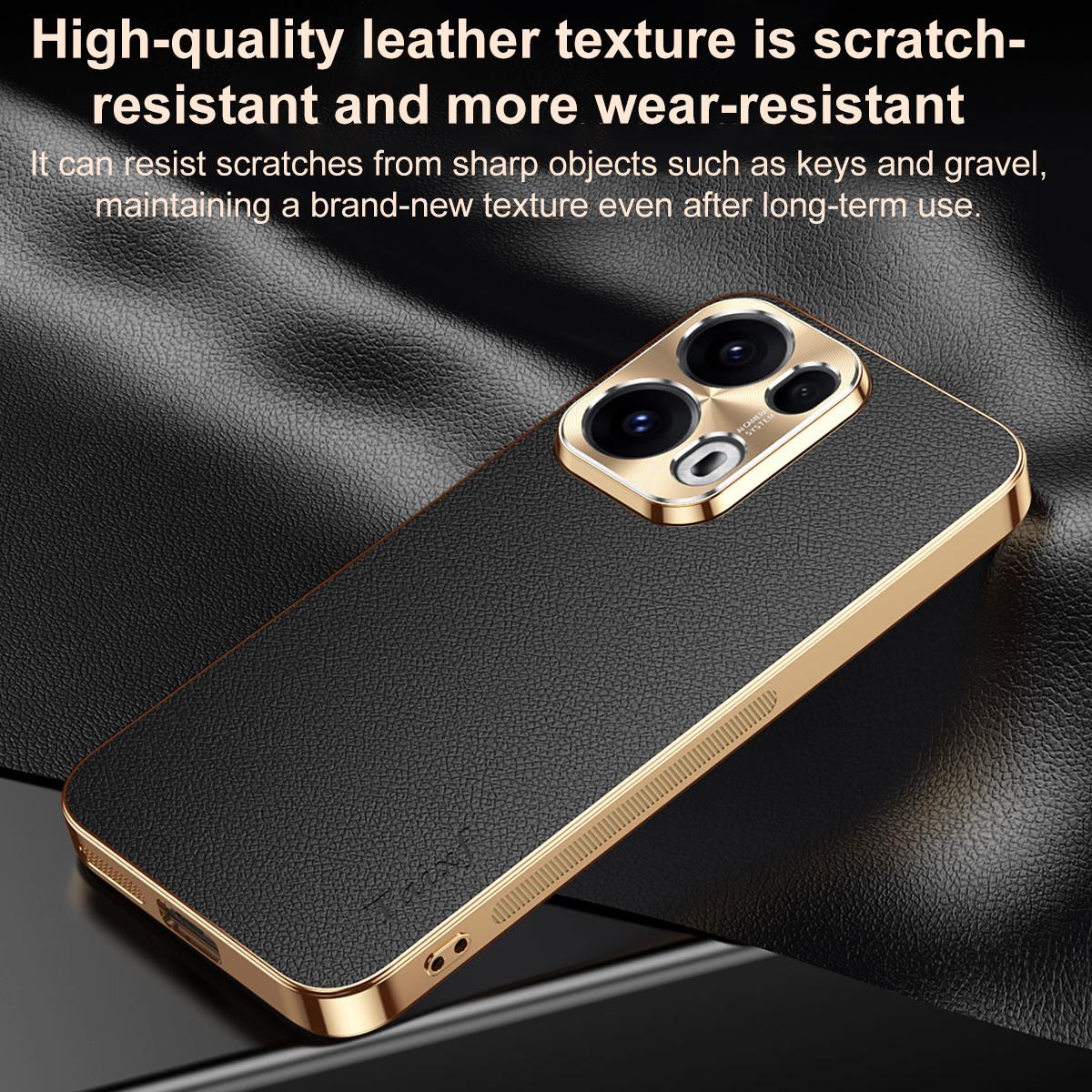 For OPPO Reno13 Global Electroplated Frame Litchi Texture PC + TPU Vegan Leather Phone Case - Brown - EDA009677012E