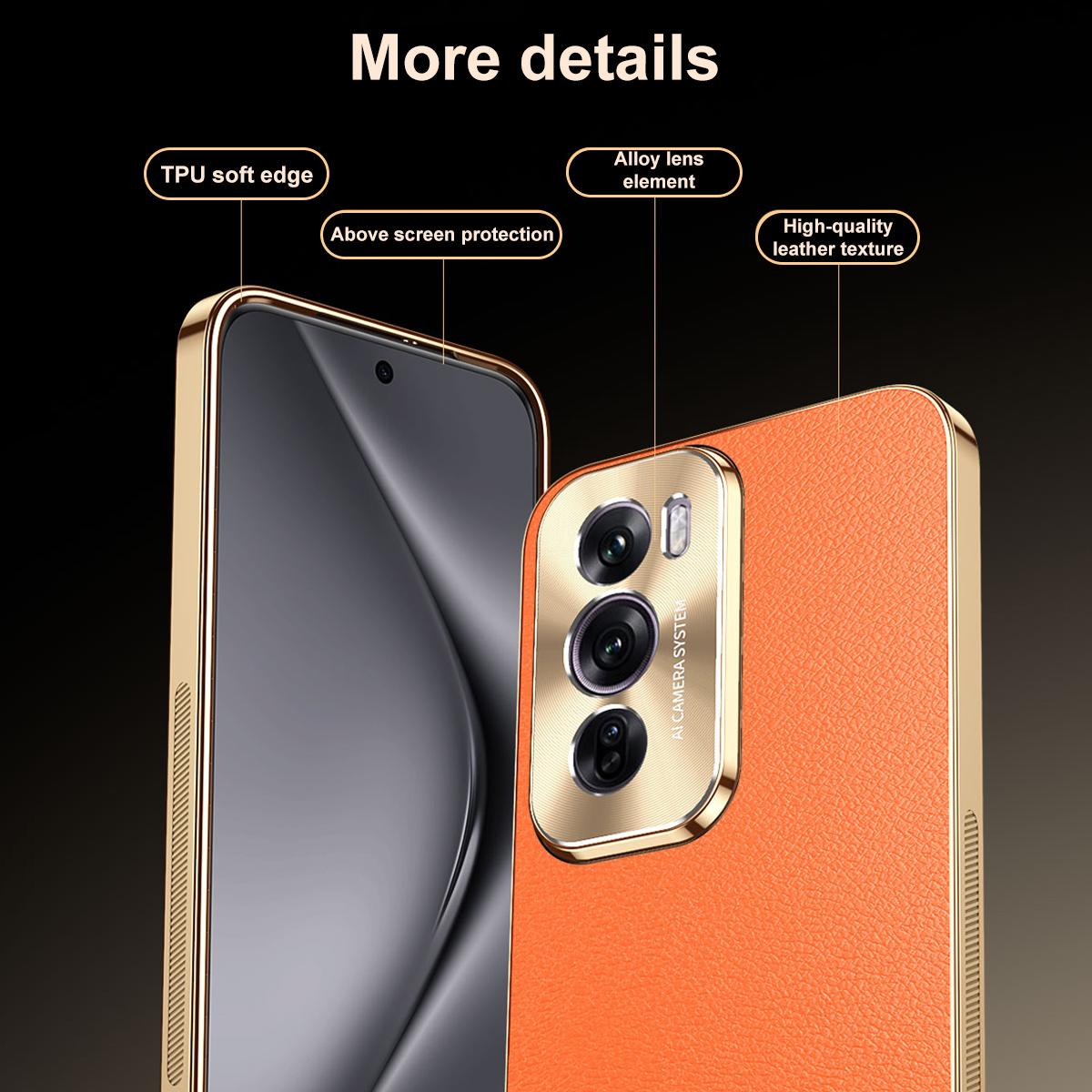 For OPPO Reno12 Pro Global Electroplated Frame Litchi Texture PC + TPU Vegan Leather Phone Case - Blue - EDA009677013C