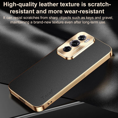 For OPPO Reno12 Pro Global Electroplated Frame Litchi Texture PC + TPU Vegan Leather Phone Case - Red - EDA009677013D