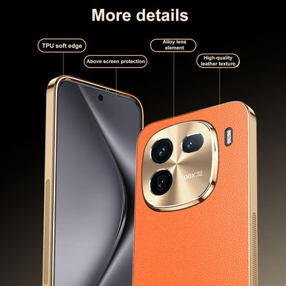 For vivo iQOO 12 Electroplated Frame Litchi Texture PC + TPU Vegan Leather Phone Case - Black - EDA009677401A