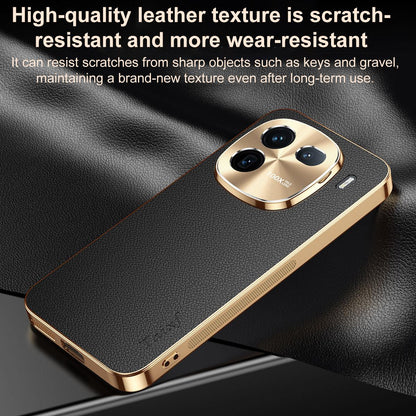 For vivo iQOO 12 Electroplated Frame Litchi Texture PC + TPU Vegan Leather Phone Case - Orange - EDA009677401B
