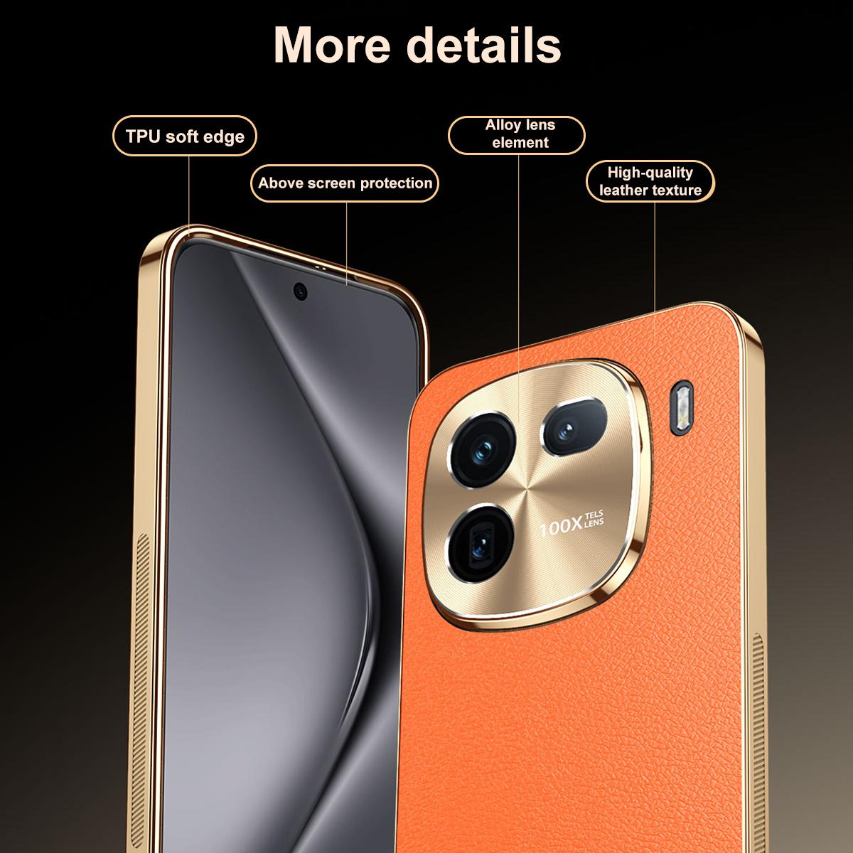 For vivo iQOO 12 Electroplated Frame Litchi Texture PC + TPU Vegan Leather Phone Case - Orange - EDA009677401B