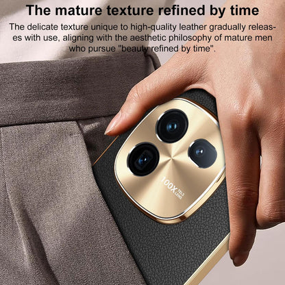 For vivo iQOO 12 Electroplated Frame Litchi Texture PC + TPU Vegan Leather Phone Case - Orange - EDA009677401B