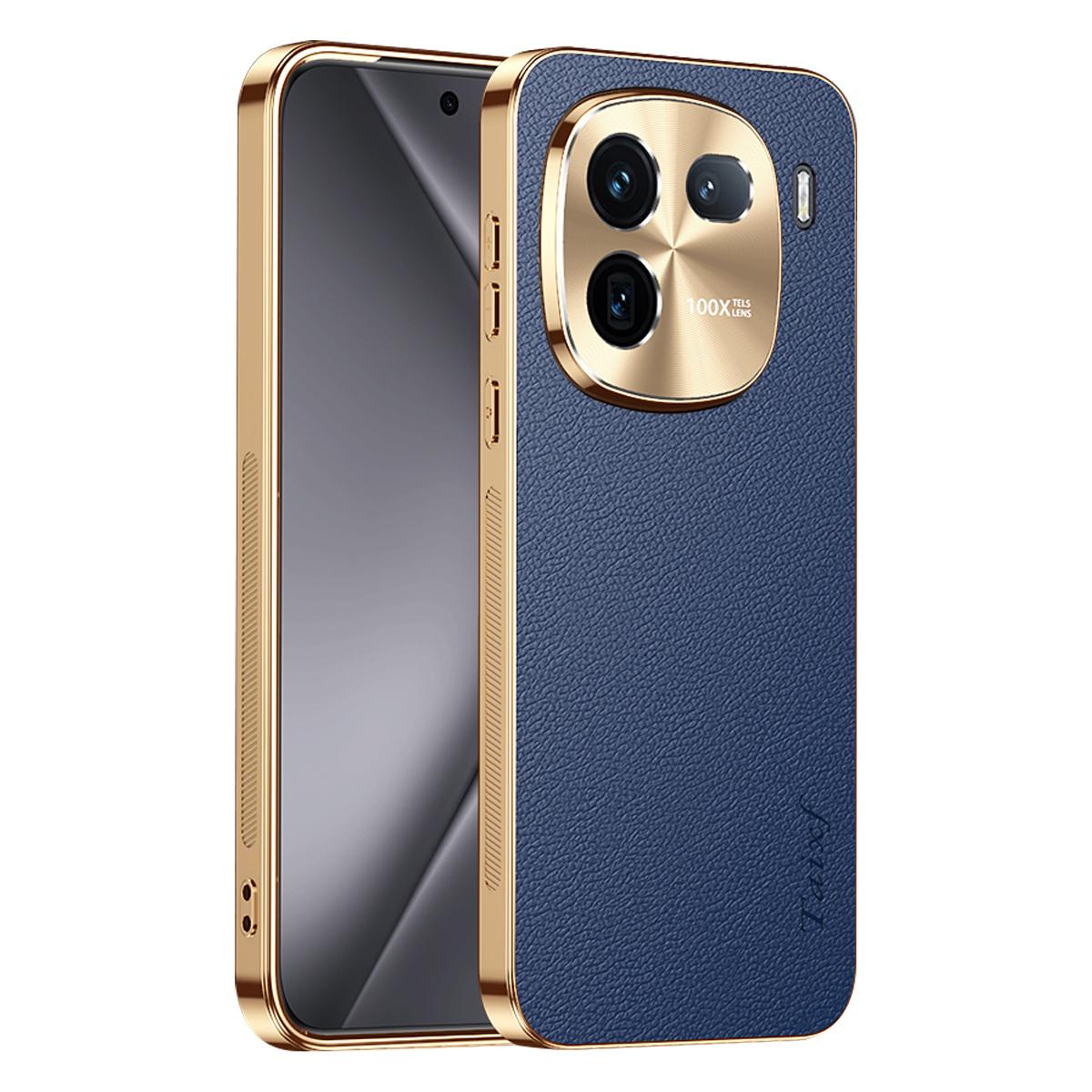 For vivo iQOO 12 Electroplated Frame Litchi Texture PC + TPU Vegan Leather Phone Case - Blue - EDA009677401C