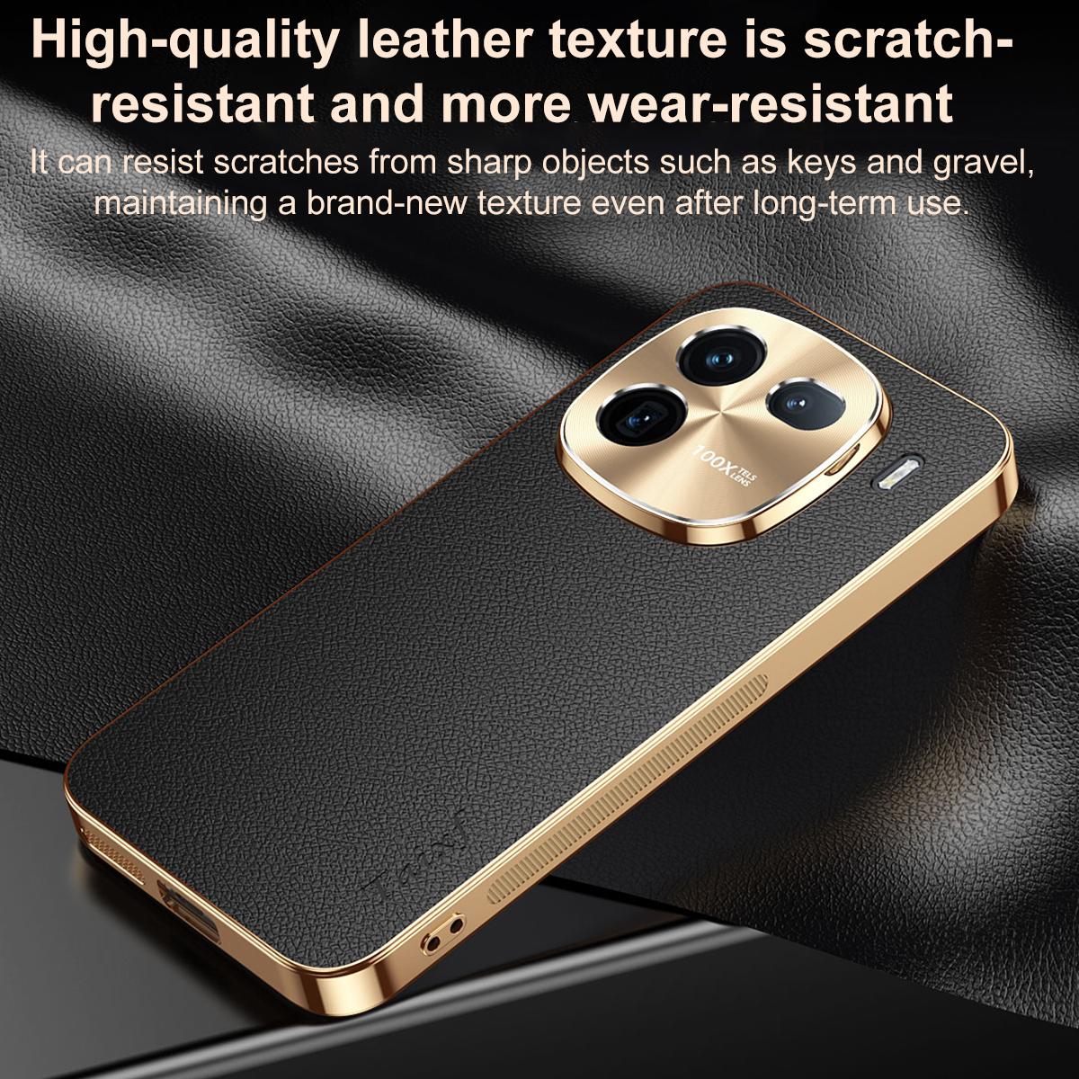 For vivo iQOO 12 Electroplated Frame Litchi Texture PC + TPU Vegan Leather Phone Case - Blue - EDA009677401C