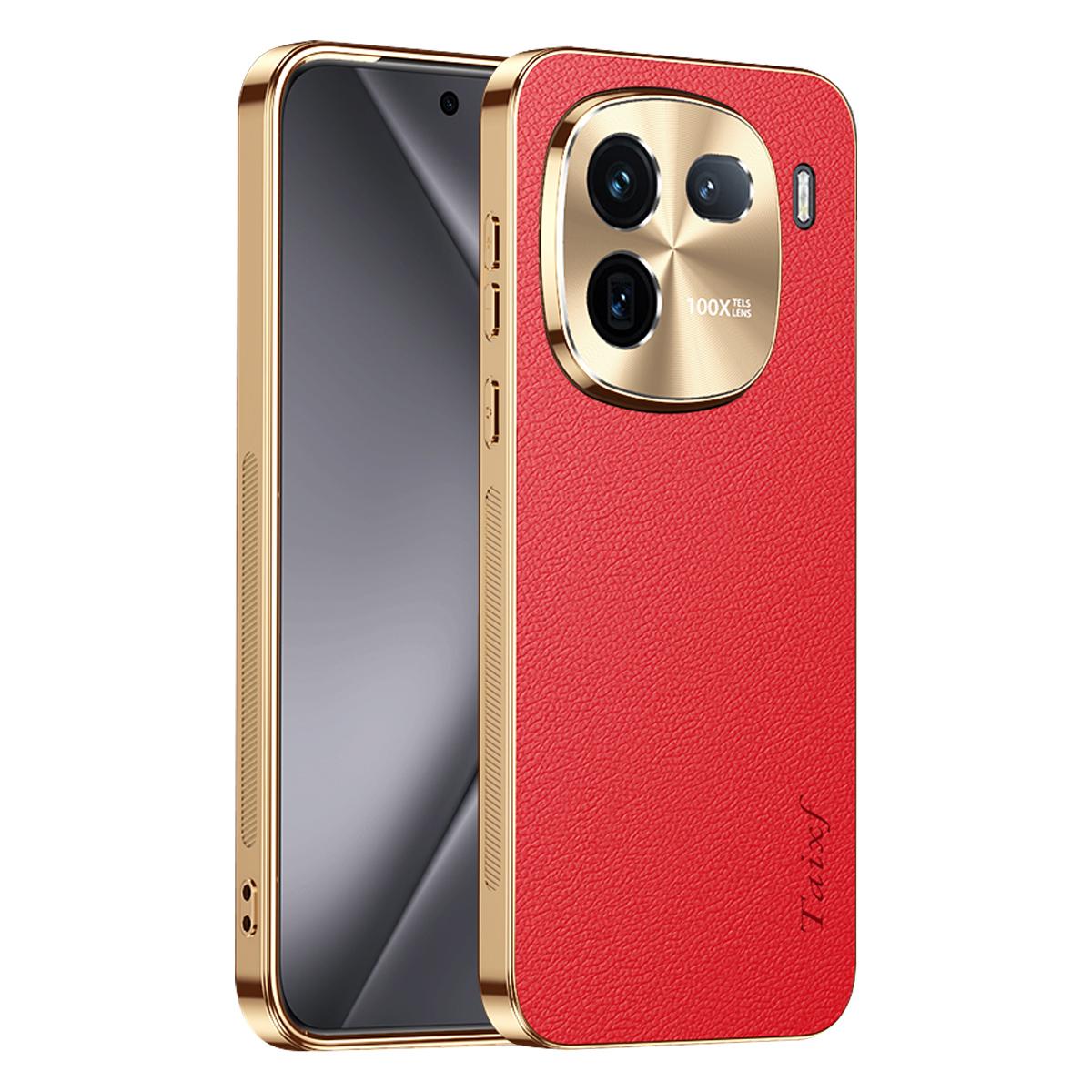 For vivo iQOO 12 Electroplated Frame Litchi Texture PC + TPU Vegan Leather Phone Case - Red - EDA009677401D