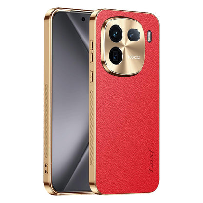 For vivo iQOO 12 Electroplated Frame Litchi Texture PC + TPU Vegan Leather Phone Case - Red - EDA009677401D