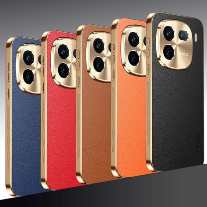 For vivo iQOO 12 Electroplated Frame Litchi Texture PC + TPU Vegan Leather Phone Case - Red - EDA009677401D
