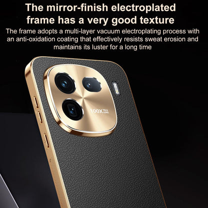 For vivo iQOO 12 Electroplated Frame Litchi Texture PC + TPU Vegan Leather Phone Case - Red - EDA009677401D