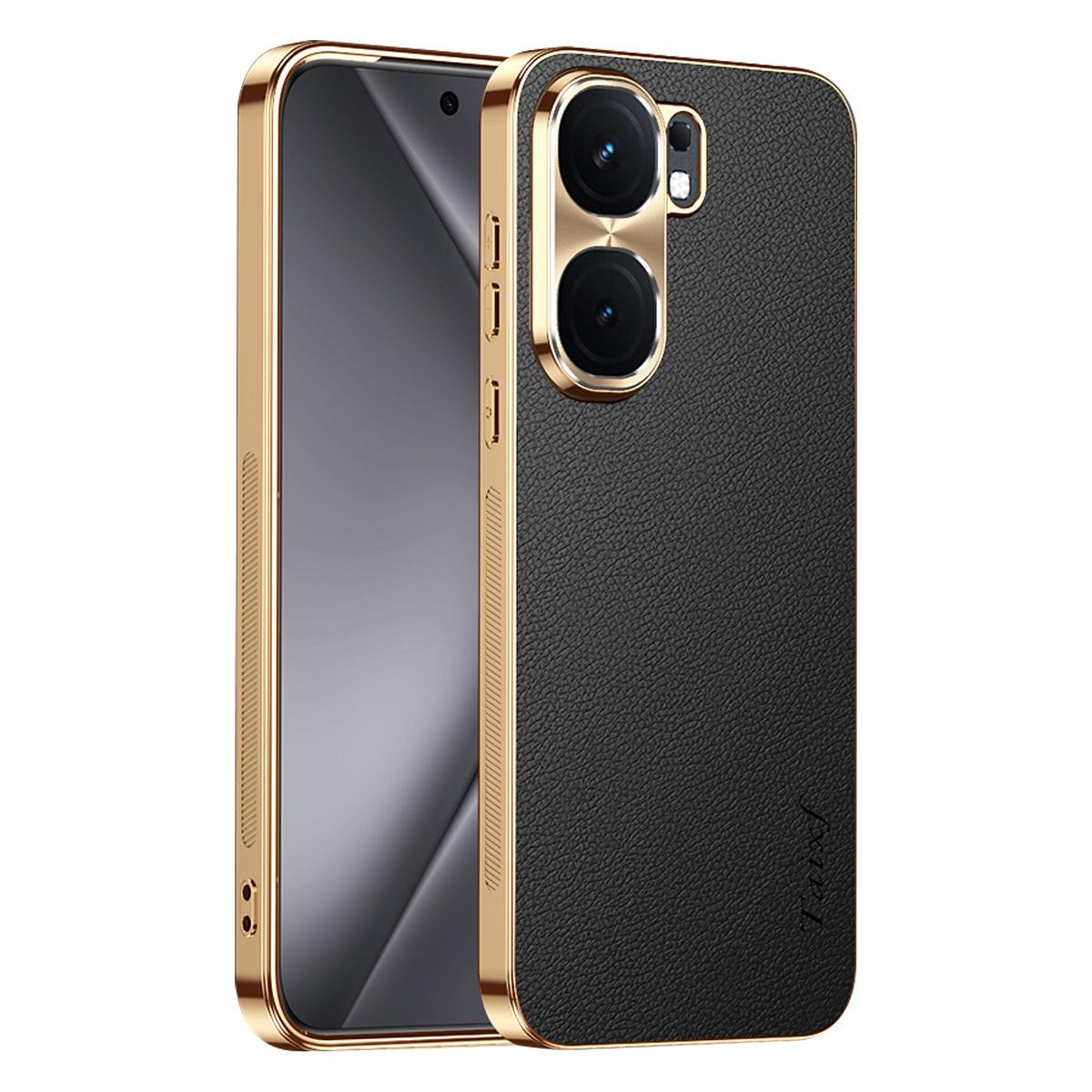 For vivo iQOO Neo9 Electroplated Frame Litchi Texture PC + TPU Vegan Leather Phone Case - Black - EDA009677405A