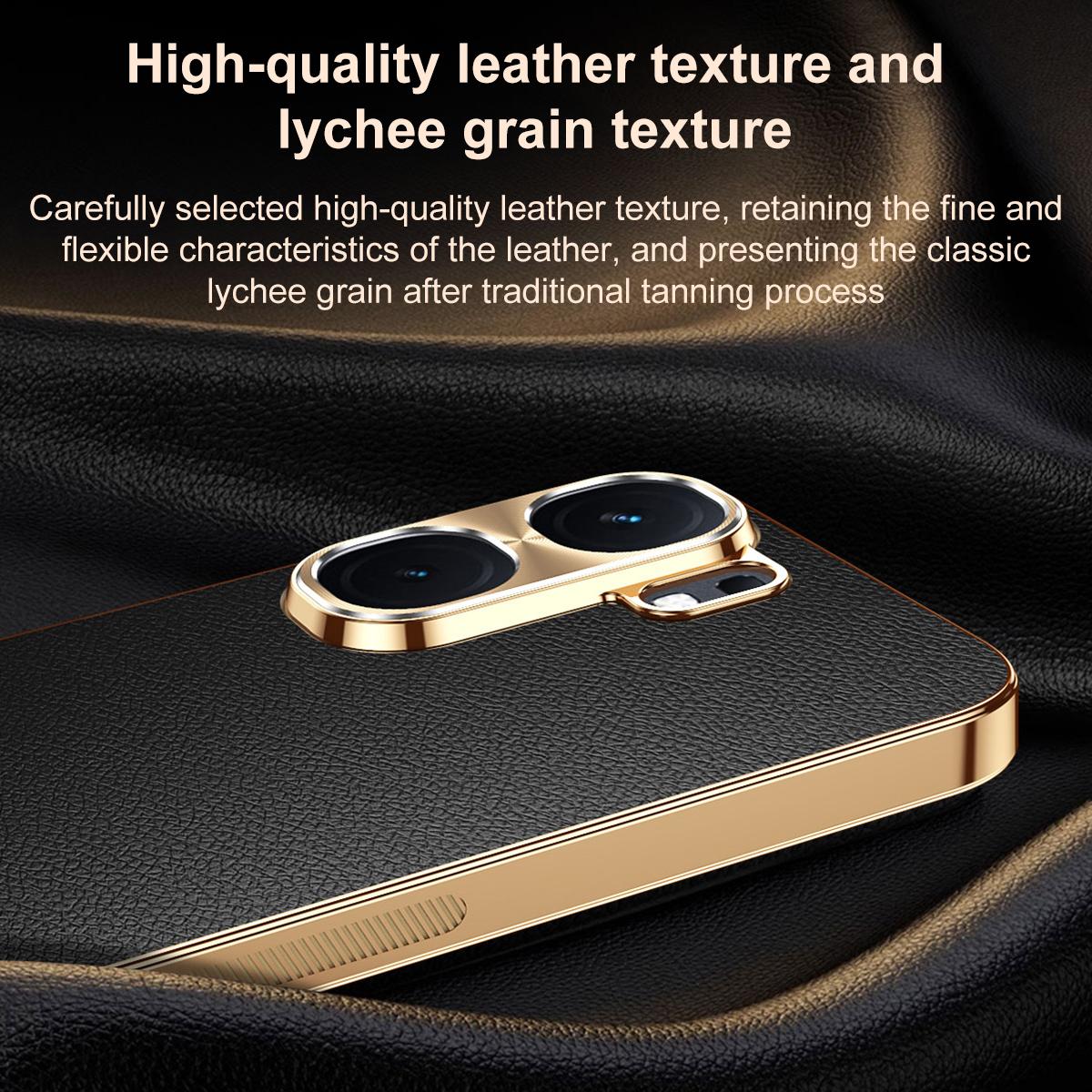 For vivo iQOO Neo9 Electroplated Frame Litchi Texture PC + TPU Vegan Leather Phone Case - Orange - EDA009677405B