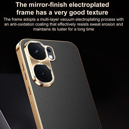 For vivo iQOO Neo9 Electroplated Frame Litchi Texture PC + TPU Vegan Leather Phone Case - Orange - EDA009677405B