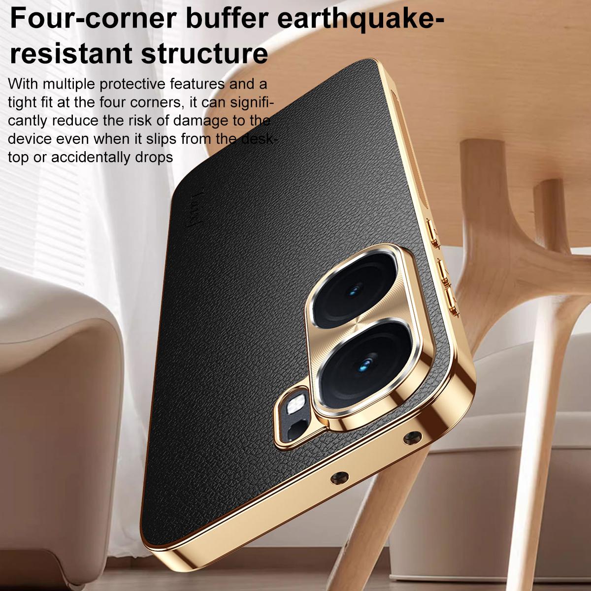 For vivo iQOO Neo9 Electroplated Frame Litchi Texture PC + TPU Vegan Leather Phone Case - Orange - EDA009677405B