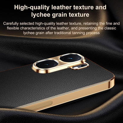 For vivo iQOO Neo9 Electroplated Frame Litchi Texture PC + TPU Vegan Leather Phone Case - Blue - EDA009677405C