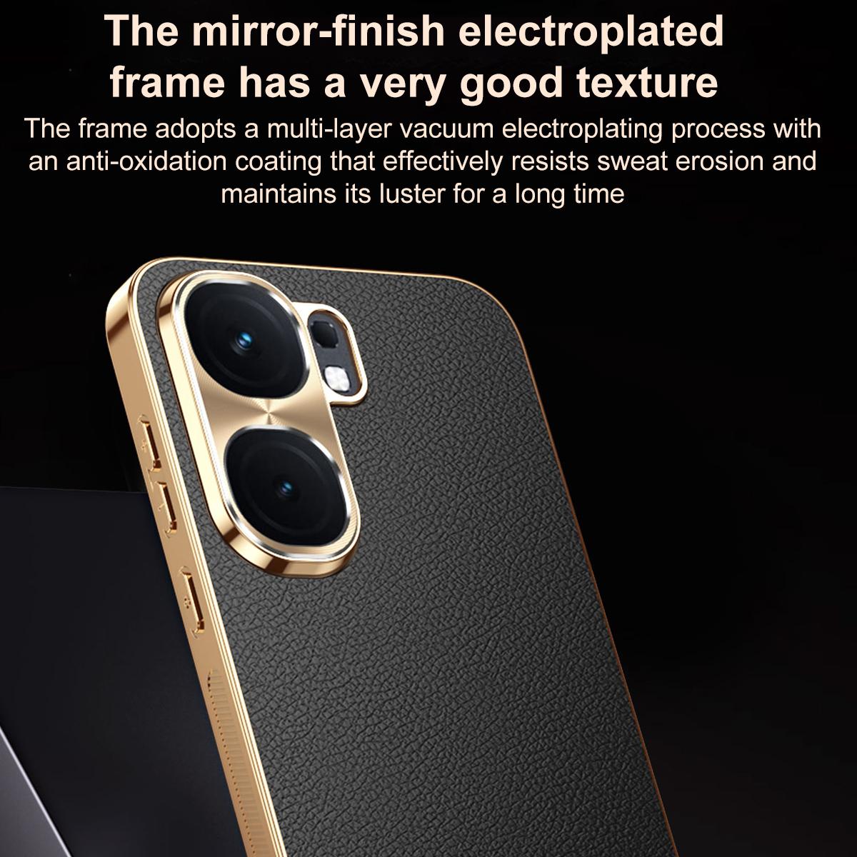 For vivo iQOO Neo9 Electroplated Frame Litchi Texture PC + TPU Vegan Leather Phone Case - Blue - EDA009677405C