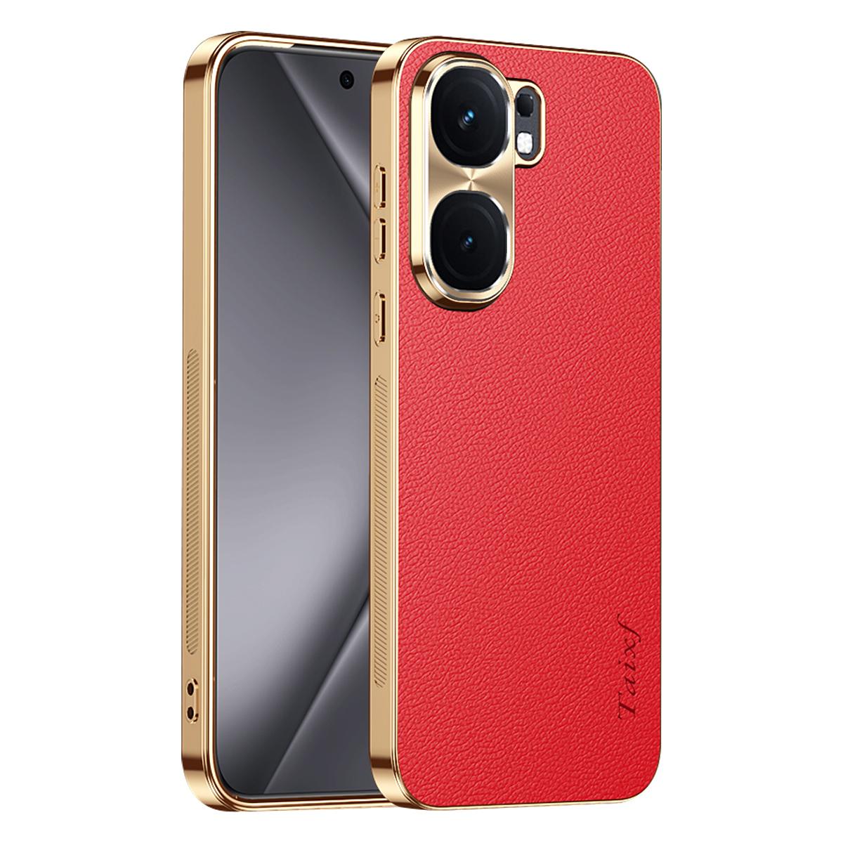 For vivo iQOO Neo9 Electroplated Frame Litchi Texture PC + TPU Vegan Leather Phone Case - Red - EDA009677405D