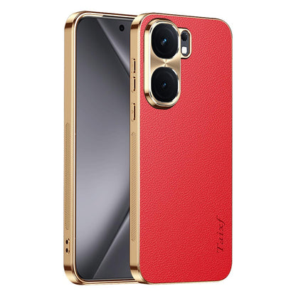 For vivo iQOO Neo9 Electroplated Frame Litchi Texture PC + TPU Vegan Leather Phone Case - Red - EDA009677405D
