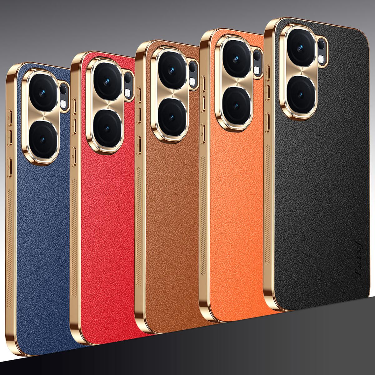 For vivo iQOO Neo9 Electroplated Frame Litchi Texture PC + TPU Vegan Leather Phone Case - Red - EDA009677405D